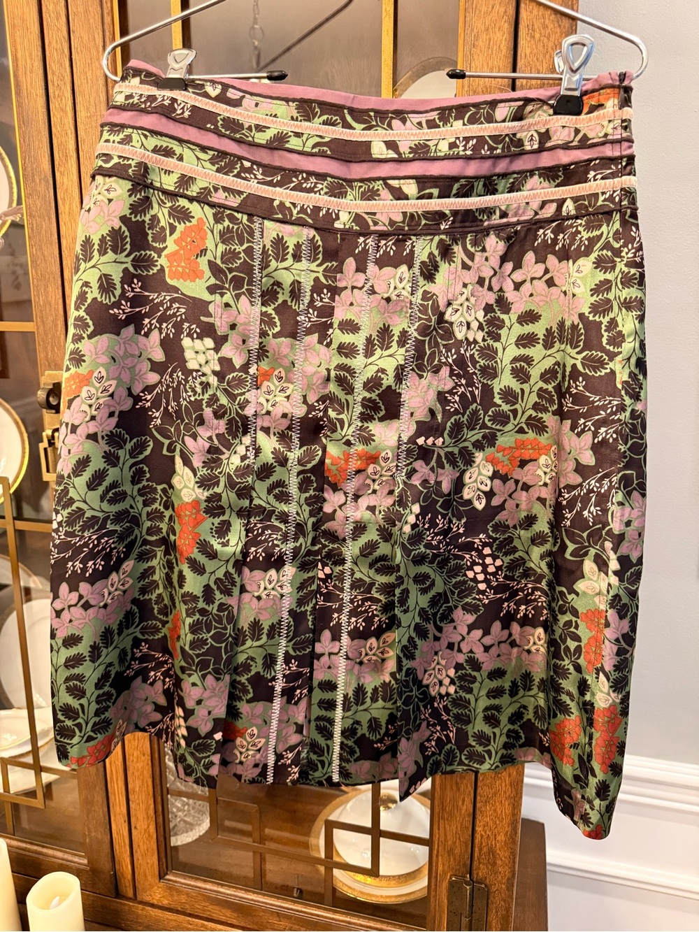 United Colors Of Benetton Brown Floral A-Line Skirt with Pink and Green Accents